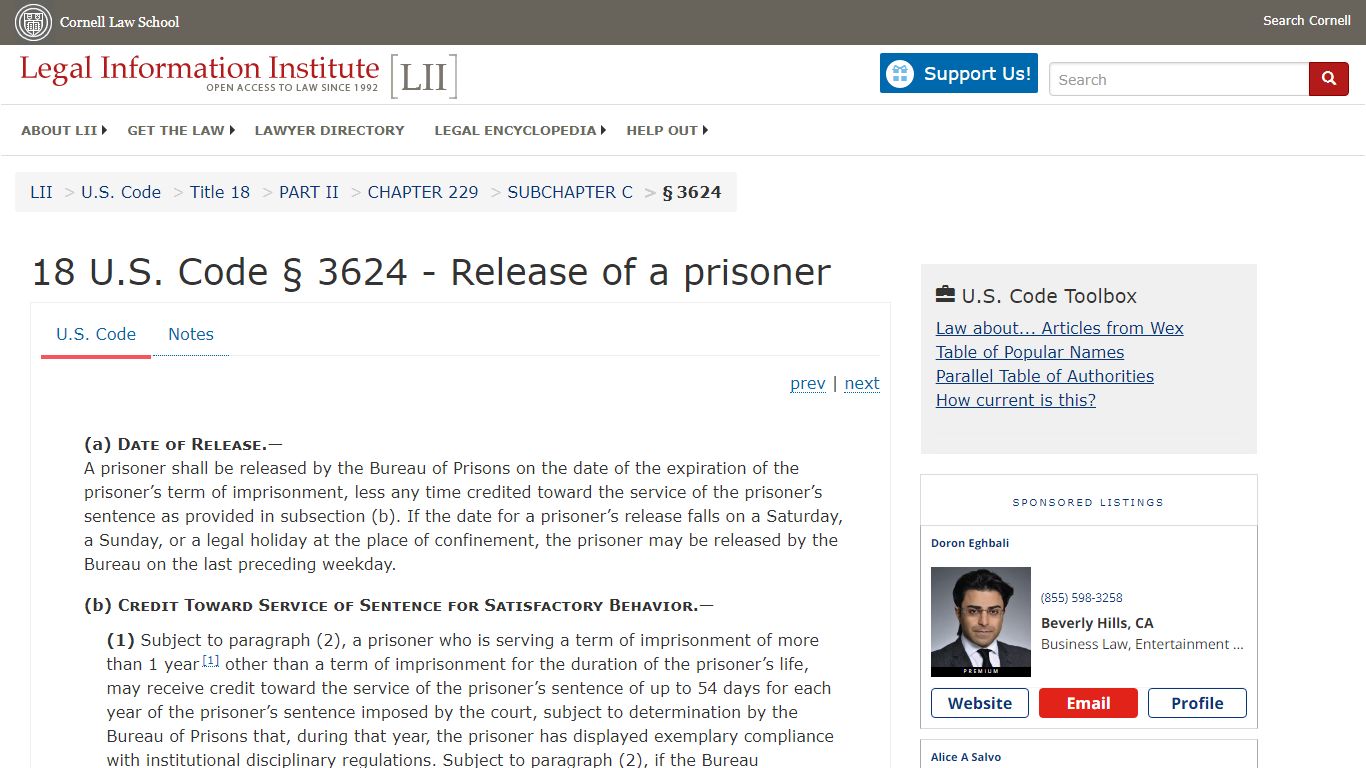 18 U.S. Code § 3624 - Release of a prisoner | U.S. Code | US Law | LII ...